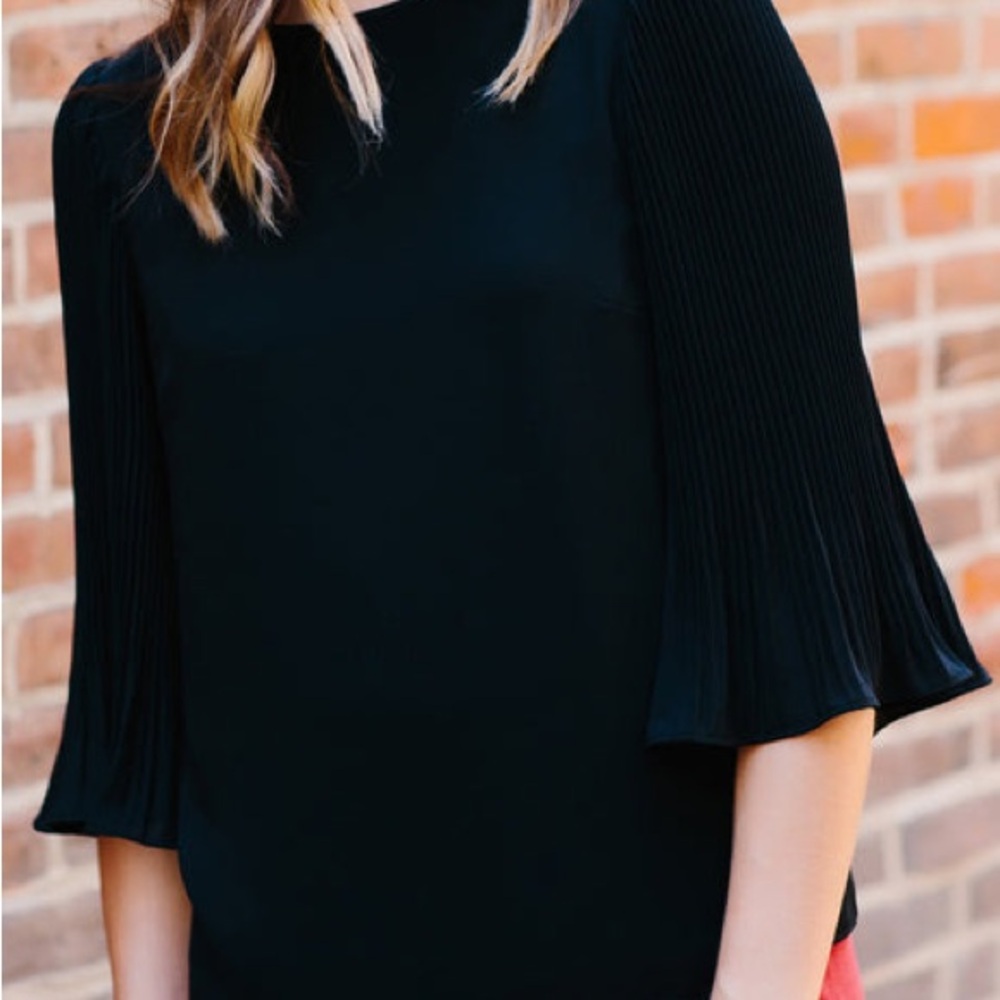 Ellie Kai, Elegant Black Pleated Sleeve Blouse